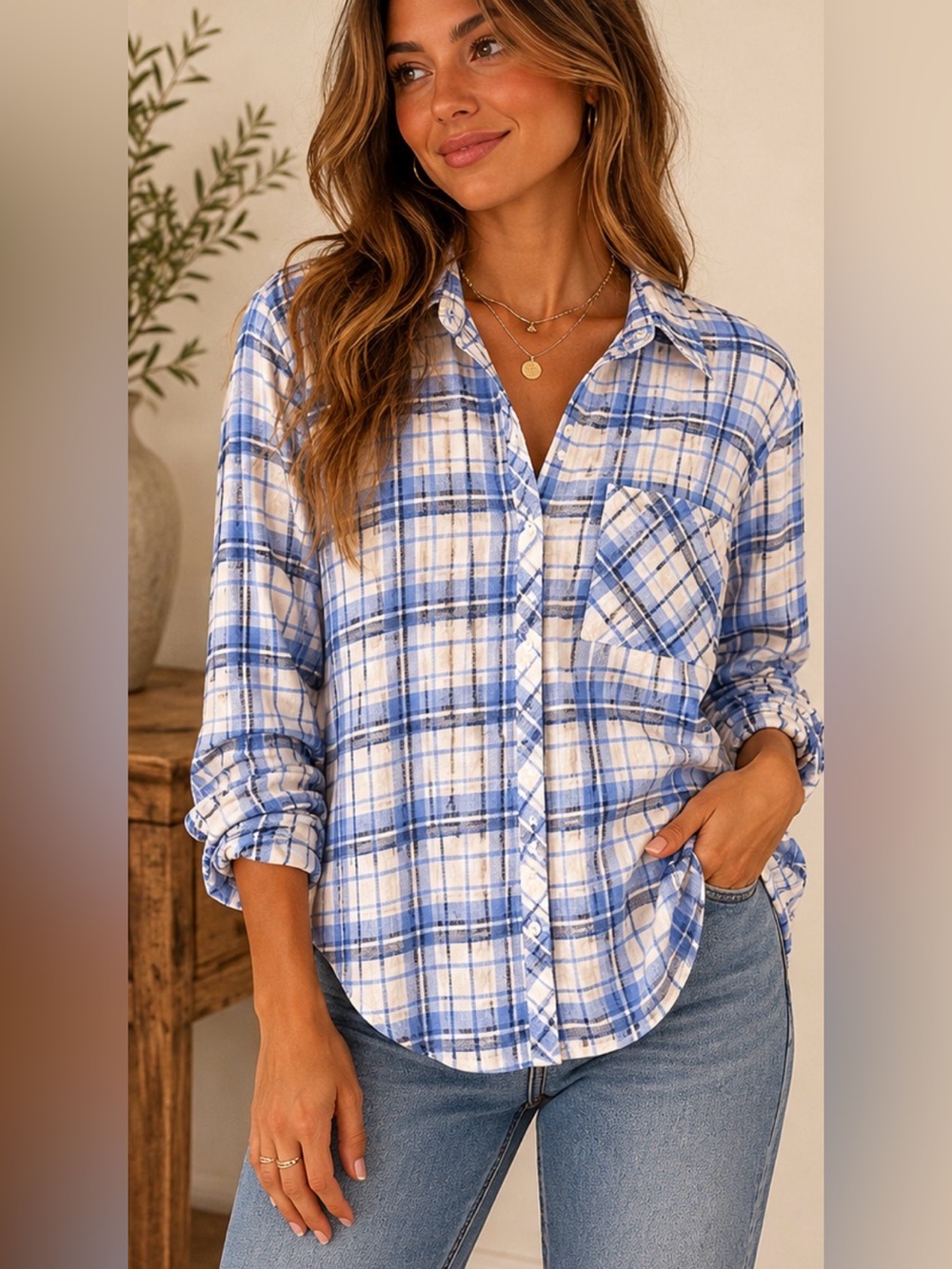Vineyard Vines blue plaid flannel button-down shirt